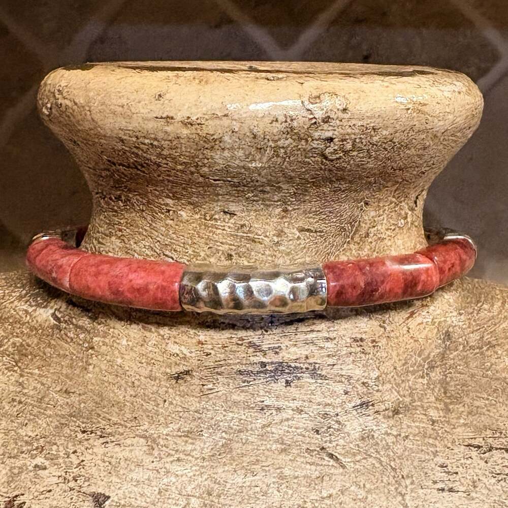 Stretch Bracelet Sterling Silver and Thulite Looks to be Jay King